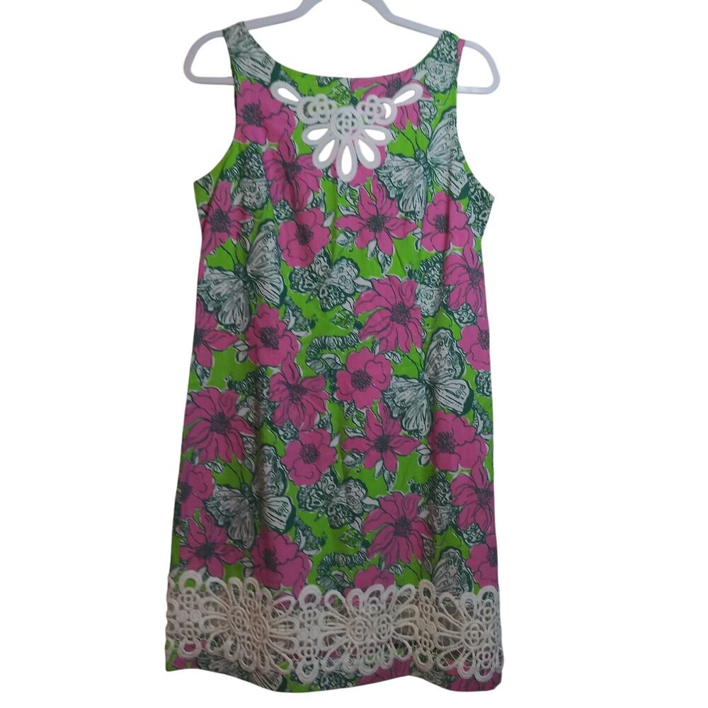 Lilly Pulitzer Vintage Adelson Shift Dress Floral Butterfly Print Size 10